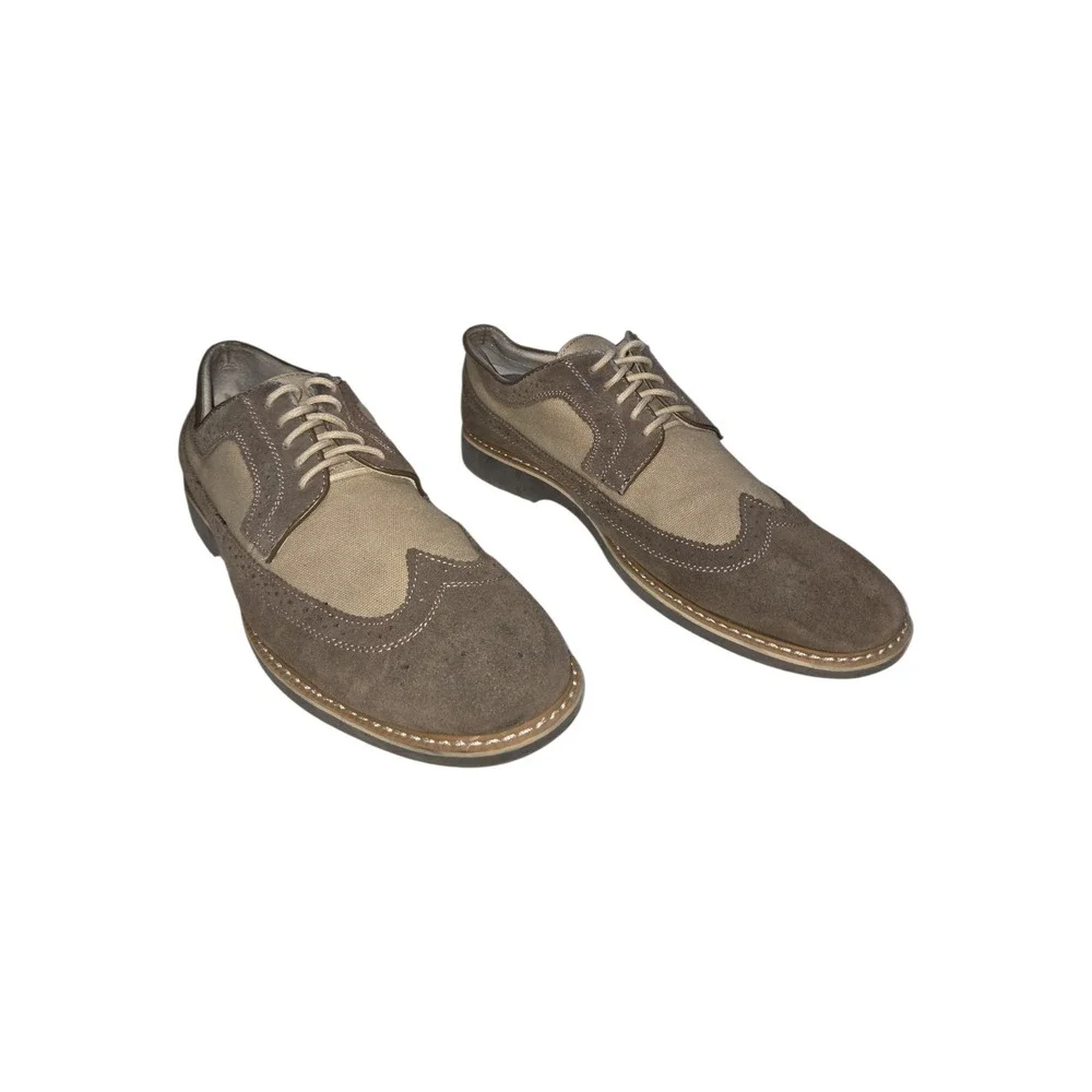 GH Bass Pierre Mens Brown Suede Canvas Wingtip Oxford Brogue Shoes Size 10